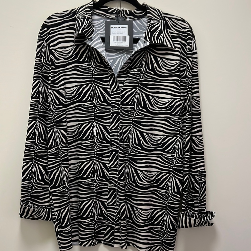 NWT Norma Kamala NK Zebra Print Collared Shirt Size S